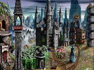 Город чернокнижника выглядит тёмным, горным и опасным. Это крепость злой или древней магии, часто ассоциирующаяся с пещерами, скалами, лавой, драконами и подземными существами.
